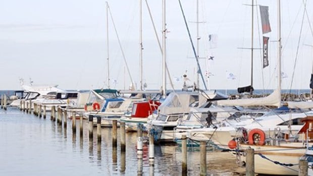 Många båtar vid brygga